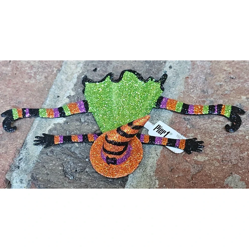 Pier 1 Glitter Metal Halloween Witch Splat Ornament 6